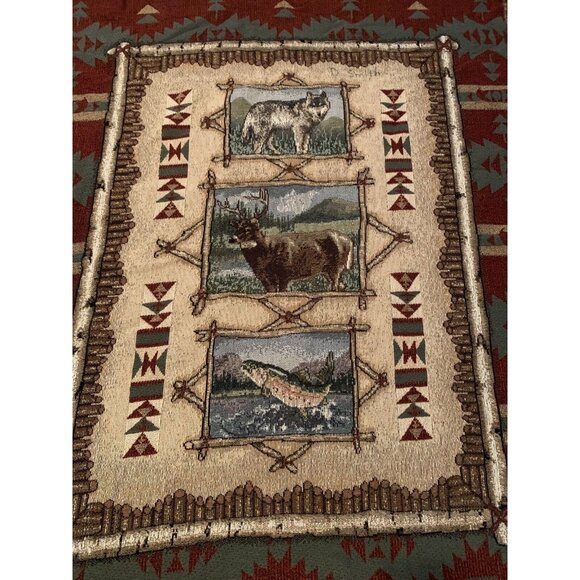 USA Made EUC Rustic Retreat Tapestry Throw Blanket Afghan 50x58” - Picture 2 of 3
